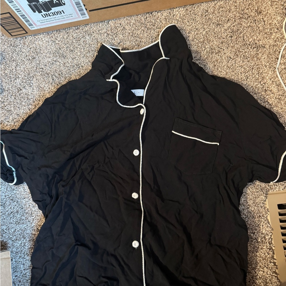 SHEIN Black Pajama Top with White Piping